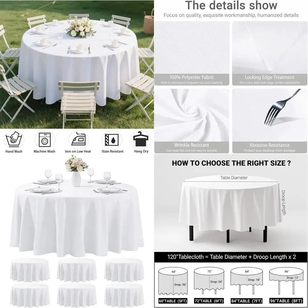 

Скатерть круглая 120 дюймов, белая, из полиэстера, устойчивая к пятнам и складкам, для свадеб, обедов и дней рождения