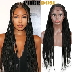 Liberdade-peruca trançada dianteira do laço sintético para mulheres negras, Ombre, rabo de cavalo marrom, tranças de crochê, cabelo Cosplay, 13x7