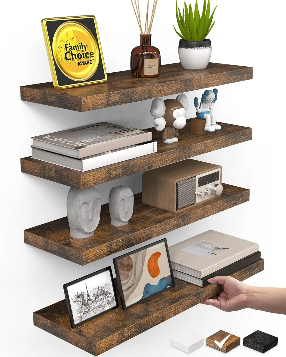 

Floating Shelves for Wall, 15.7in Wall Mounted Rustic Wood Shelves for Bathroom, Bedroom, Living Room, Kitchen, Hanging