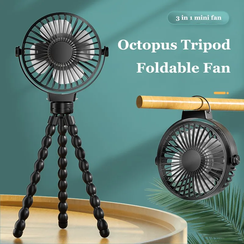 

USB desktop folding fan Outdoor Stroller Handheld fan Summer Quiet small portable multifunctional Octopus mini fan