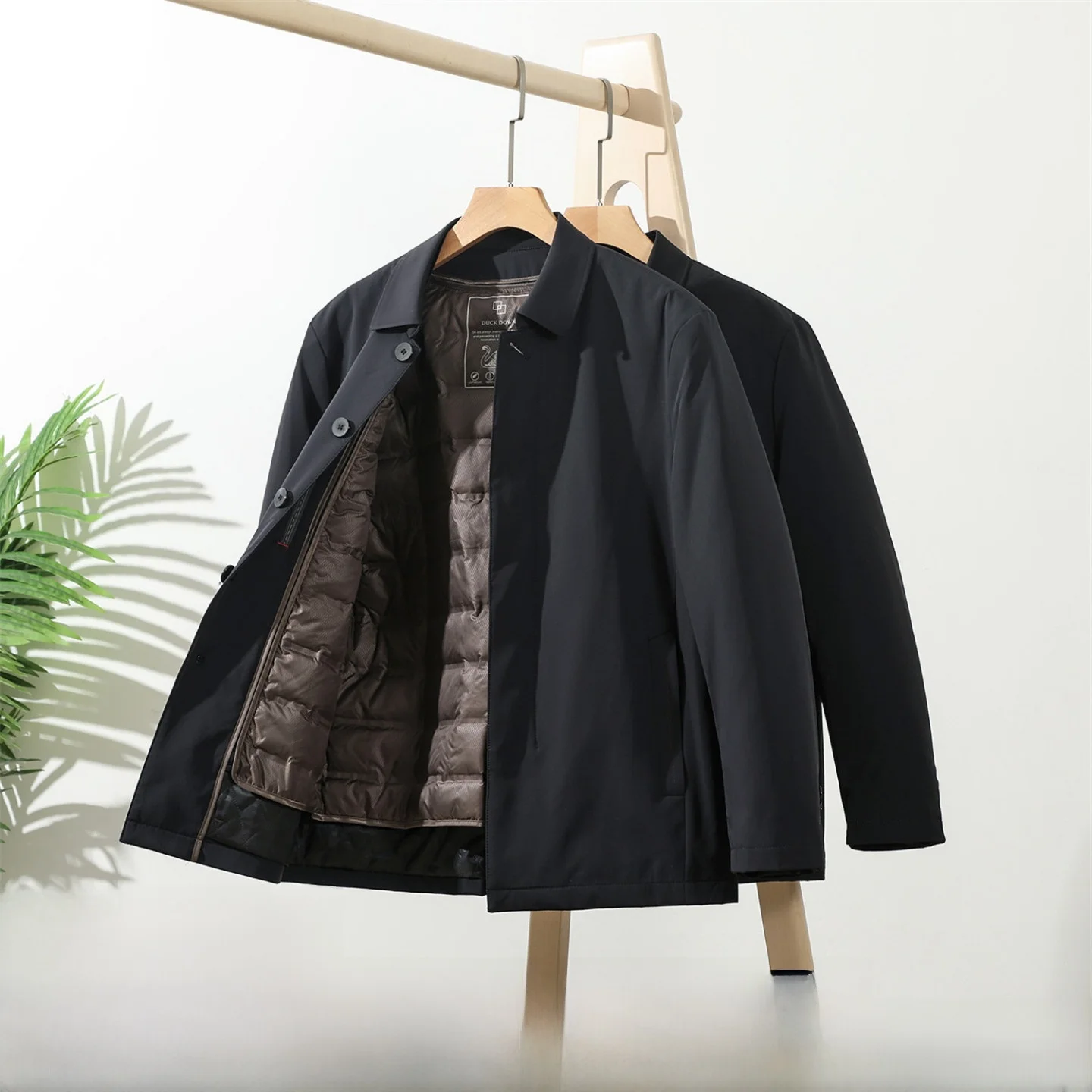 

Busin Adstrative Sle Removable down Inner Collar Men's Jaet Winter Warm Thiened Long Sve Zipper Closure Coat