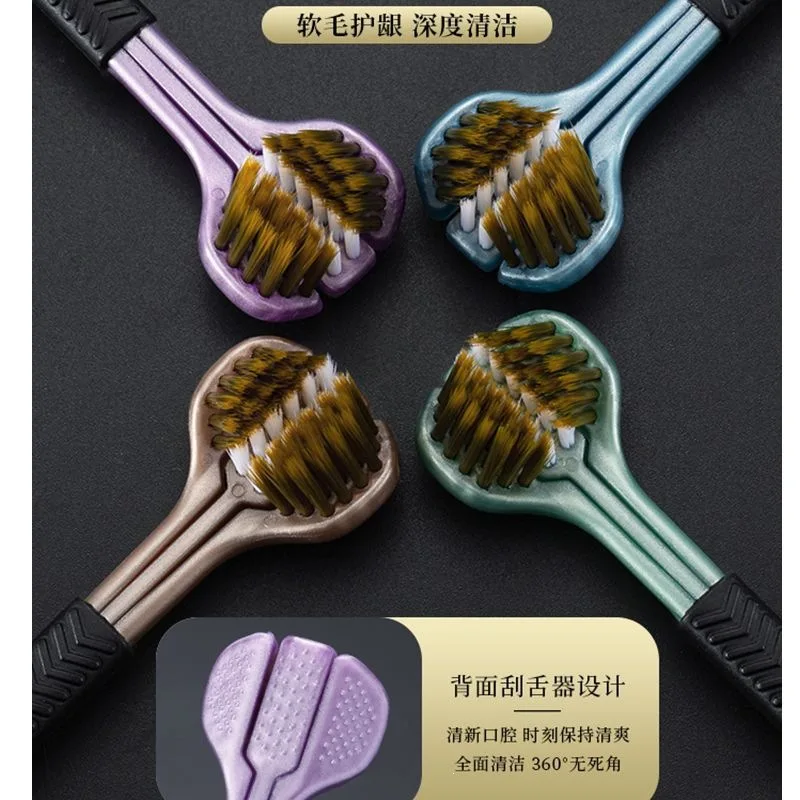 Three-sided toothbrush wrapped with soft bristles for adults, men and girls, three-dimensional, no dead ends, cleaning household