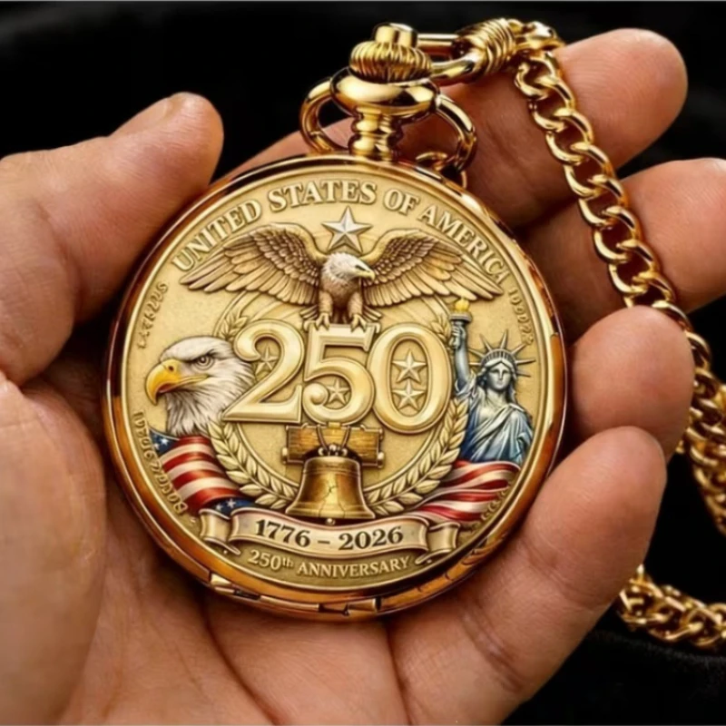 250th Anniversary Pocket Watch Statue of Liberty and Bell Declaration of Independence Statue of Liberty