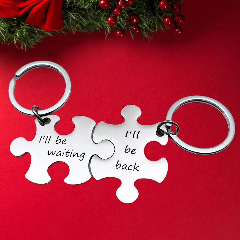 Hot Couples Puzzle Keychain Pendant  I'll Be Waiting /back Key Chain Valentine's Day Boyfriend Girlfriend Husband Wife Gift