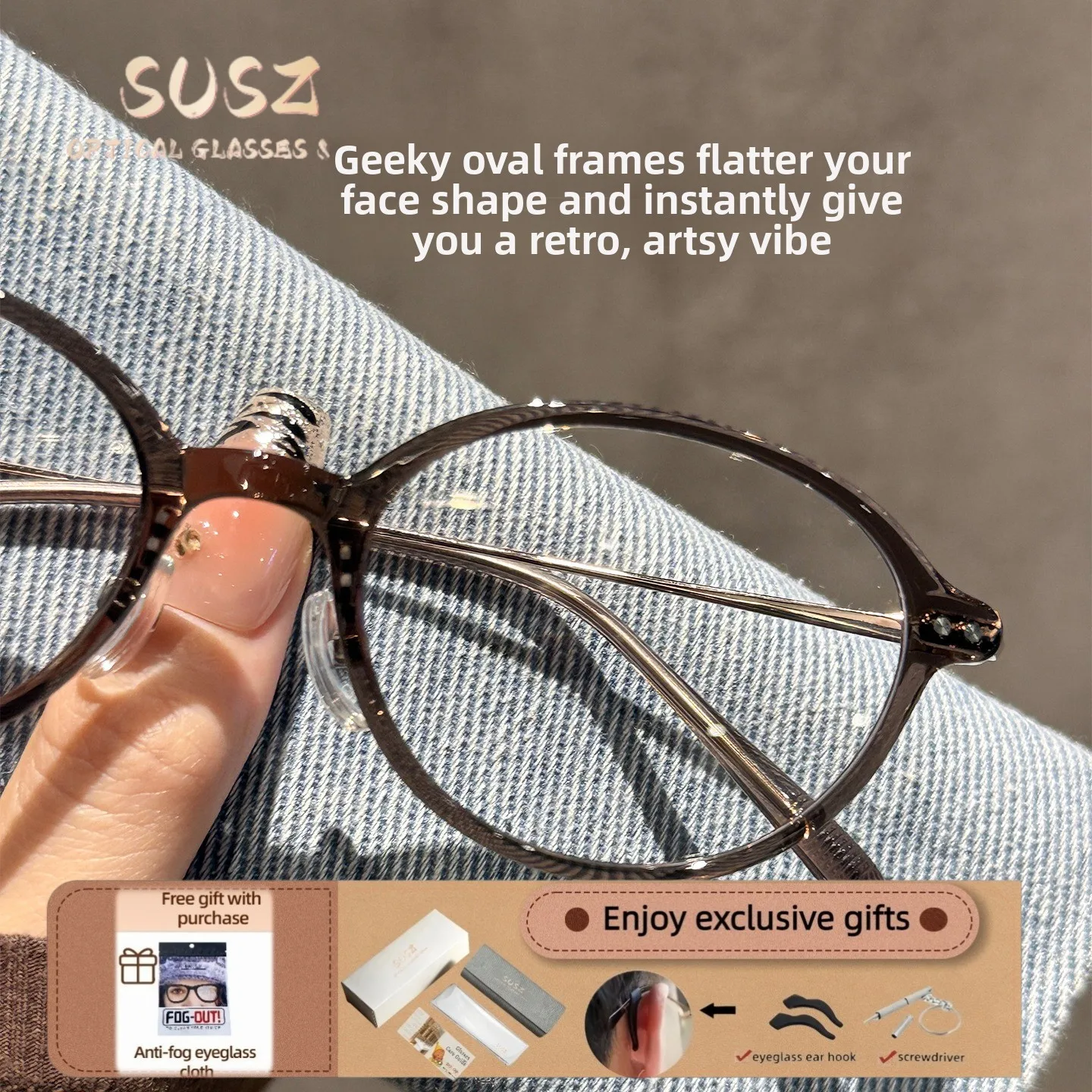 SUSZ  Fashion Oval Rectangular Women ReadingGlasses Myopia Anti Blue Light GlassesCustomized Progressive Prescription Eyeglasses