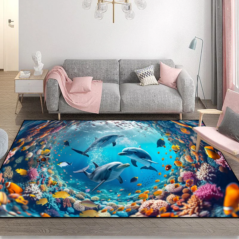 Sea 3D Vision Carpet Modern Living Room Decoration Thick Short Plush Area Rug Bedroom Bedside Play Floor Mat Large Rug Soft