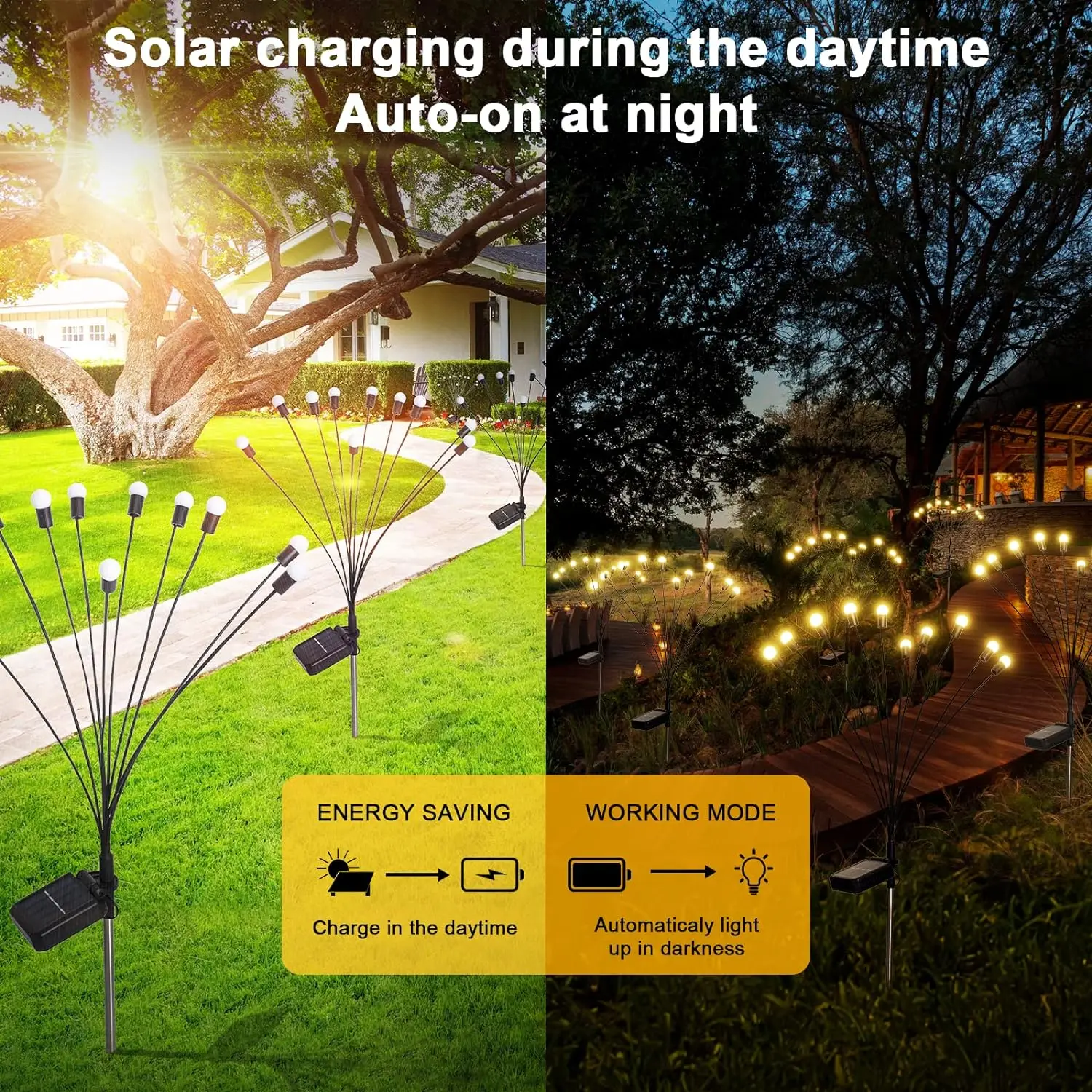 Imagem -04 - Firefly Solar Jardim Luz ao ar Livre Impermeável Balançando Quintal Pátio Caminho Decoração Fogo de Artifício Led 10 Led