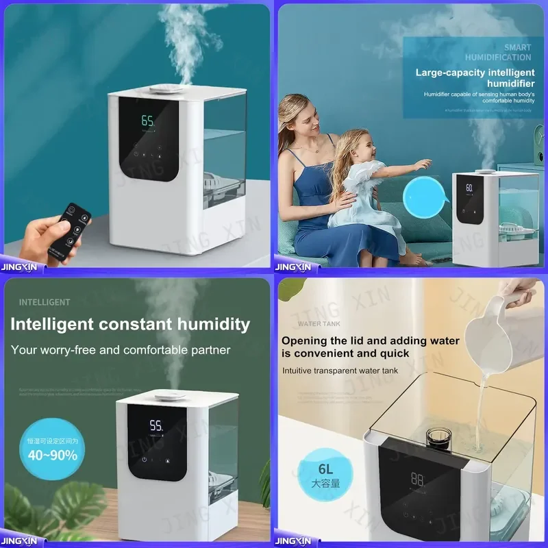Custom for Ultrasonic Humidifier 6L Large Capacity Visual Water Tank Top Fill Silent Cool Mist Maker with Remote Control