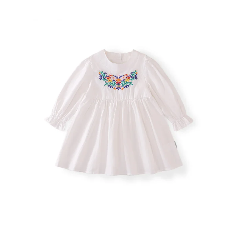 

Girls' Dress2025Spring and Autumn New French Embroidery Pure White Heavy Craft Baby Girl Dress Wholesale