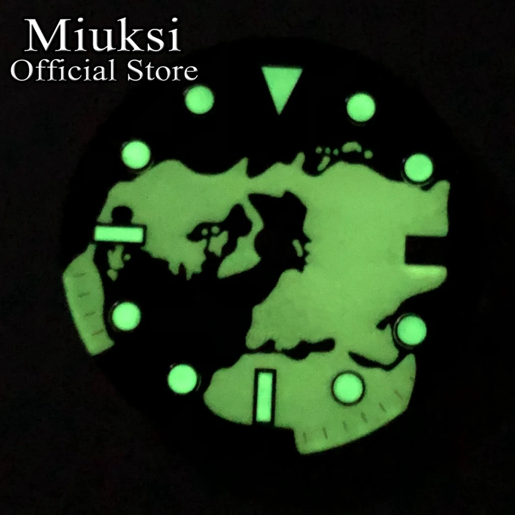 Miuksi 29mm black blue watch dial luminous fit NH34 NH35 movement fit 3 o\'clock crown 3.8 o\'clock crown