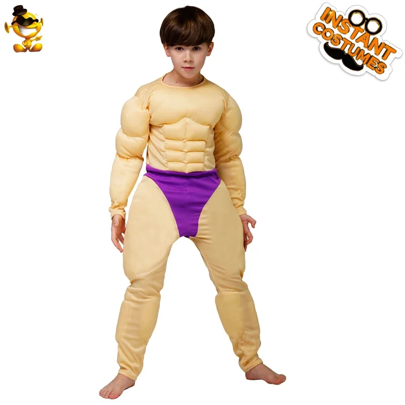 Costume de cosplay de faux muscle pour enfants, déguisement d'halloween pour garçons, chemise musculaire pour fête d'anniversaire, waino 45