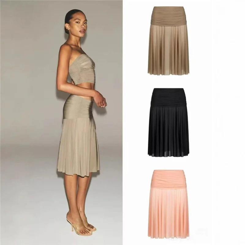 

Новая плиссированная юбка миди с высокой талией для женщин, длиной до колена, модная, элегантная, для женщин среднего возраста