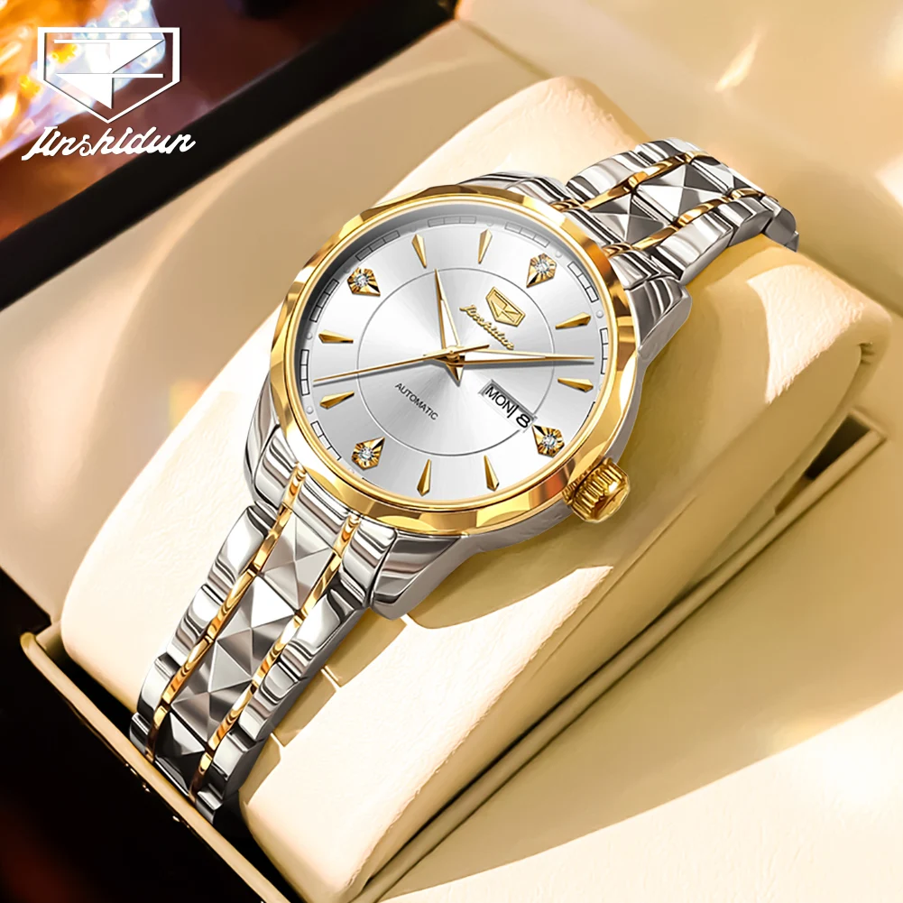 JSDUN Luxury Automatic Mechanical Women Watch Top Brand Waterproof Tungsten steel Strap Date Luminous Watch for Ladies 2024 NEW