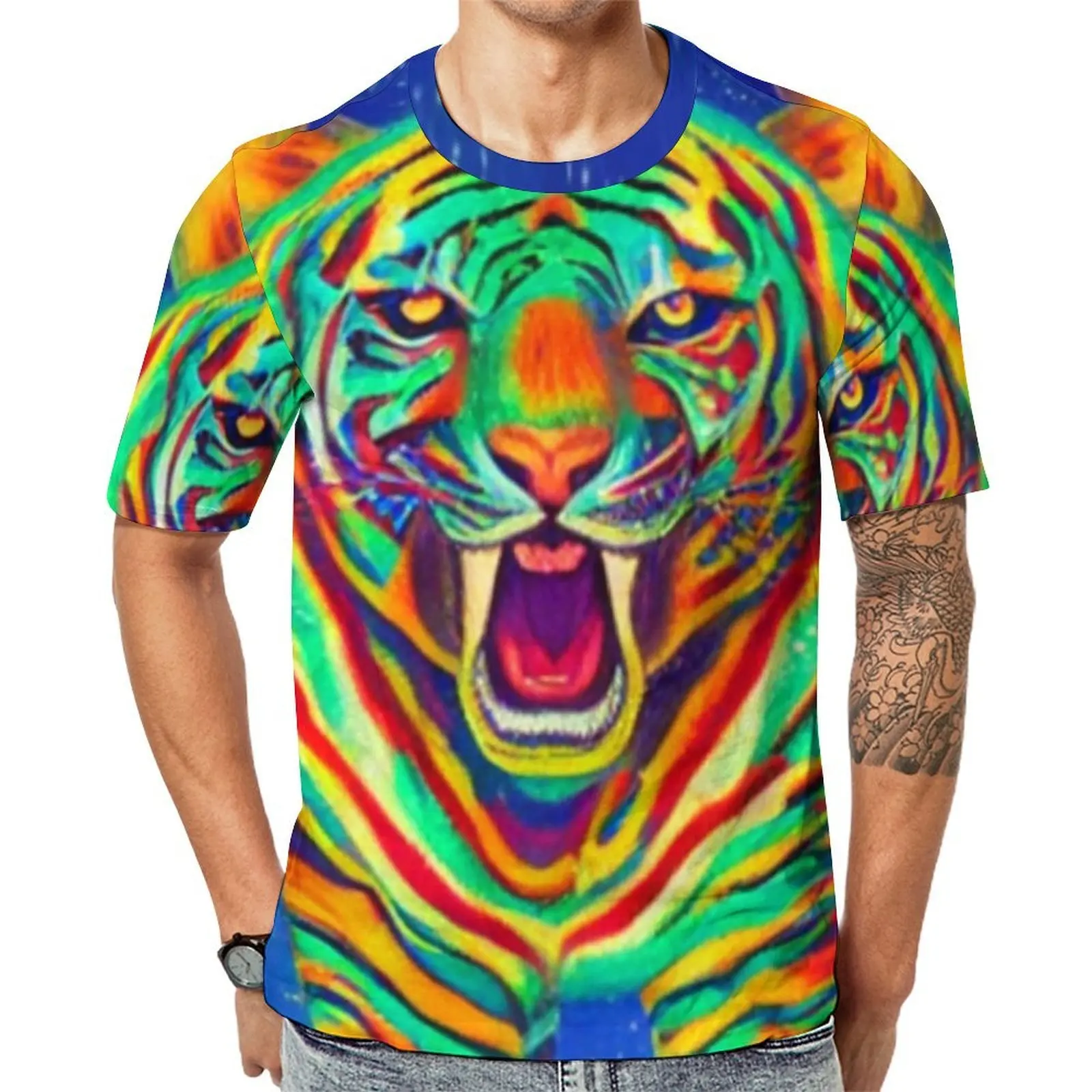 Summer T-Shirt African Tiger Print T Shirts Wild Animal Kawaii Retro Tee Shirt For Male Short Sleeve Design Oversized Clothing