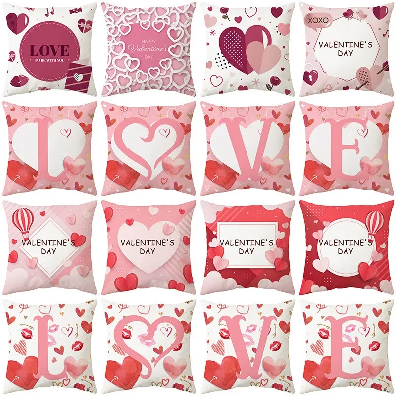 Bedroom Living Room Decoration Sofa Cushion Cover Home Decor Pink Love Heart Valentine's Day Pillowcase