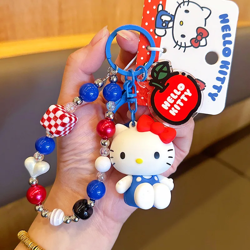 Sanrio Hello Kitty Beaded Keychain Cute Cartoon Charm for Keys Bags Purse Backpack 3D Acrylic Pendant Gift for Girls Accessories