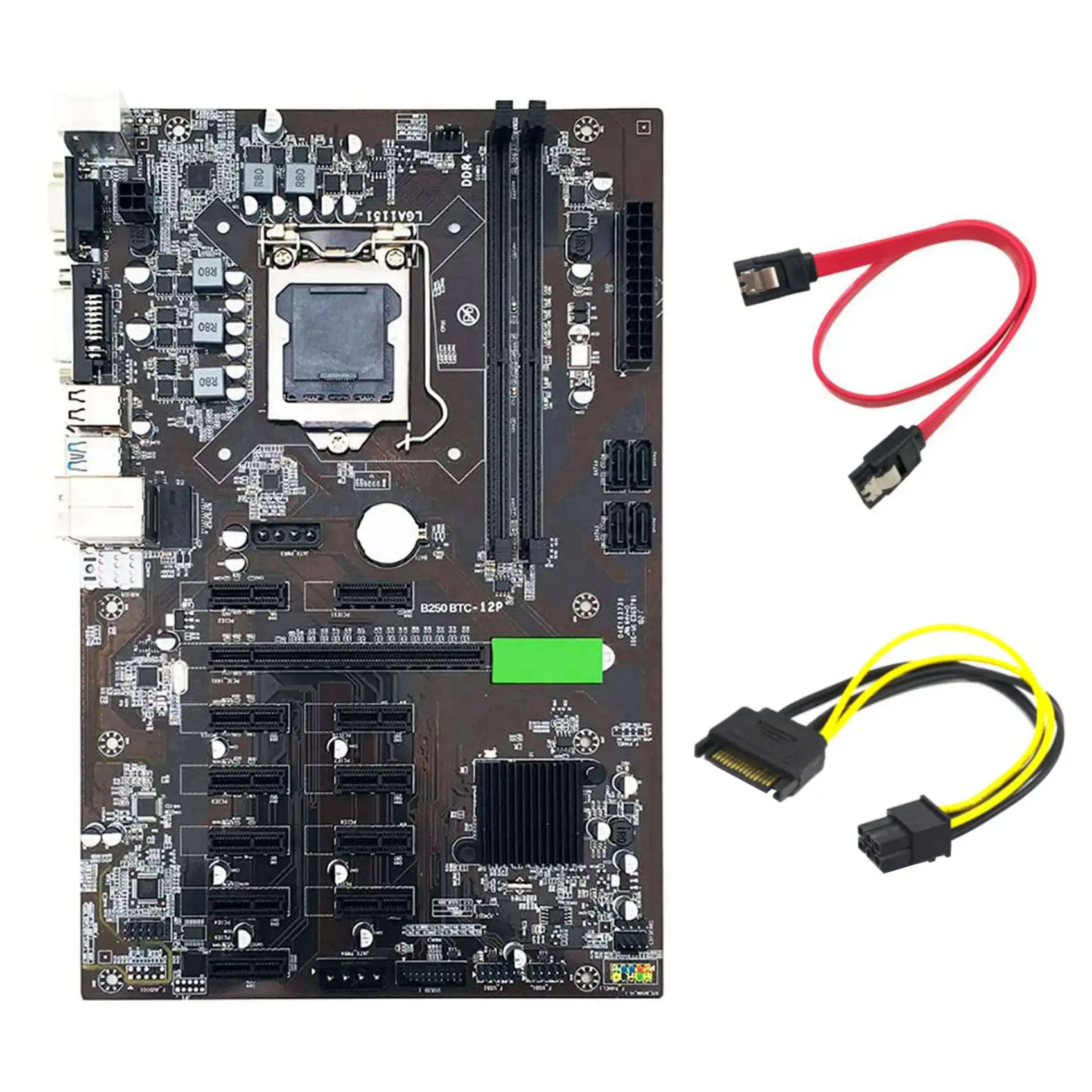 

B250 BTC Mining Motherboard with SATA 15Pin to 6Pin Cable+SATA Cable 12XGraphics Card Slot LGA 1151 DDR4 for BTC Miner