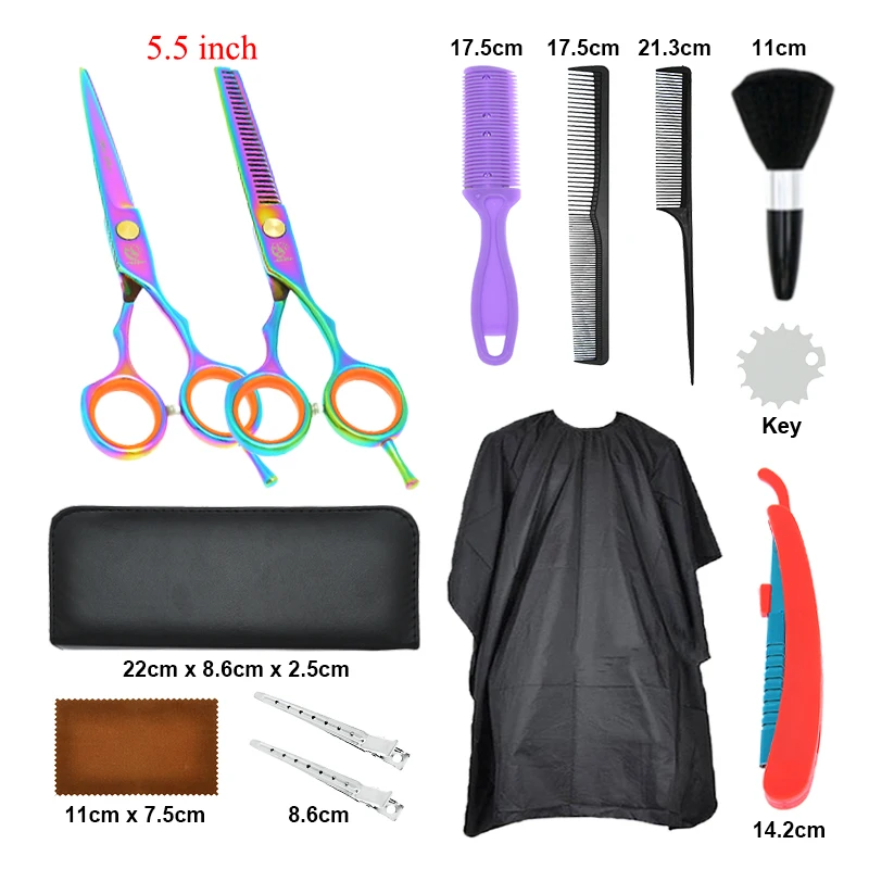 

13Pcs/Set 5.5" Hair Scissors Steel 440C Professional Hairdressing Shears Barber Cloth Hairdresser's Hair Comb Clips Razor A0026A