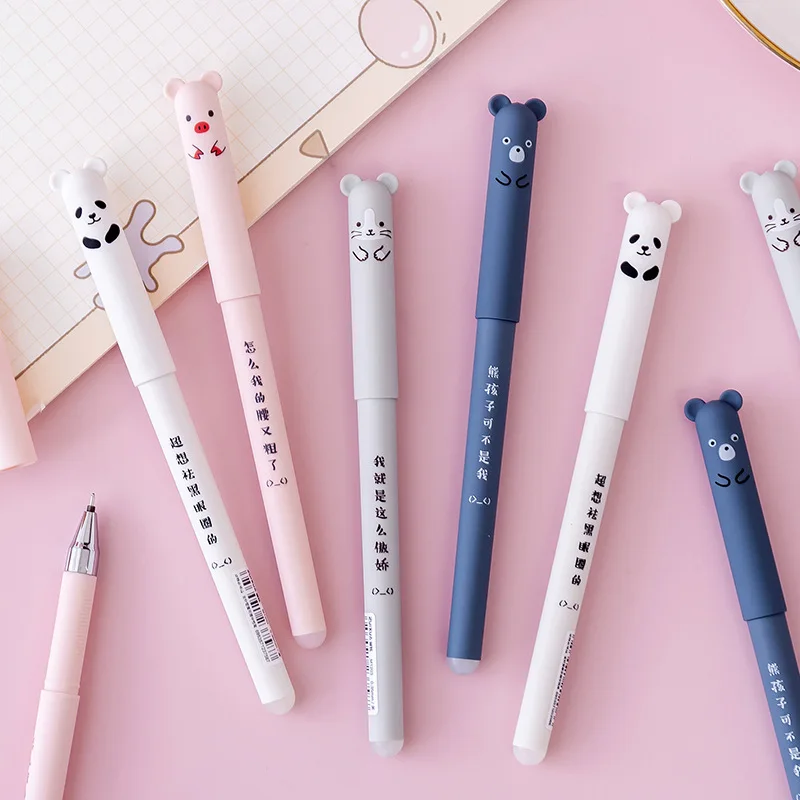 Cute gift pencil for Birthday Kawayii Cartoon Animals Erasable Pen for girls Stationery Gift 0.35mm Blue Black Ink refills