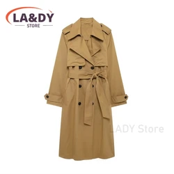 2024 New Autumn Winter Women Fashion Trench Coat Female Solid Color Double Breasted Loose With Belt Outerwears