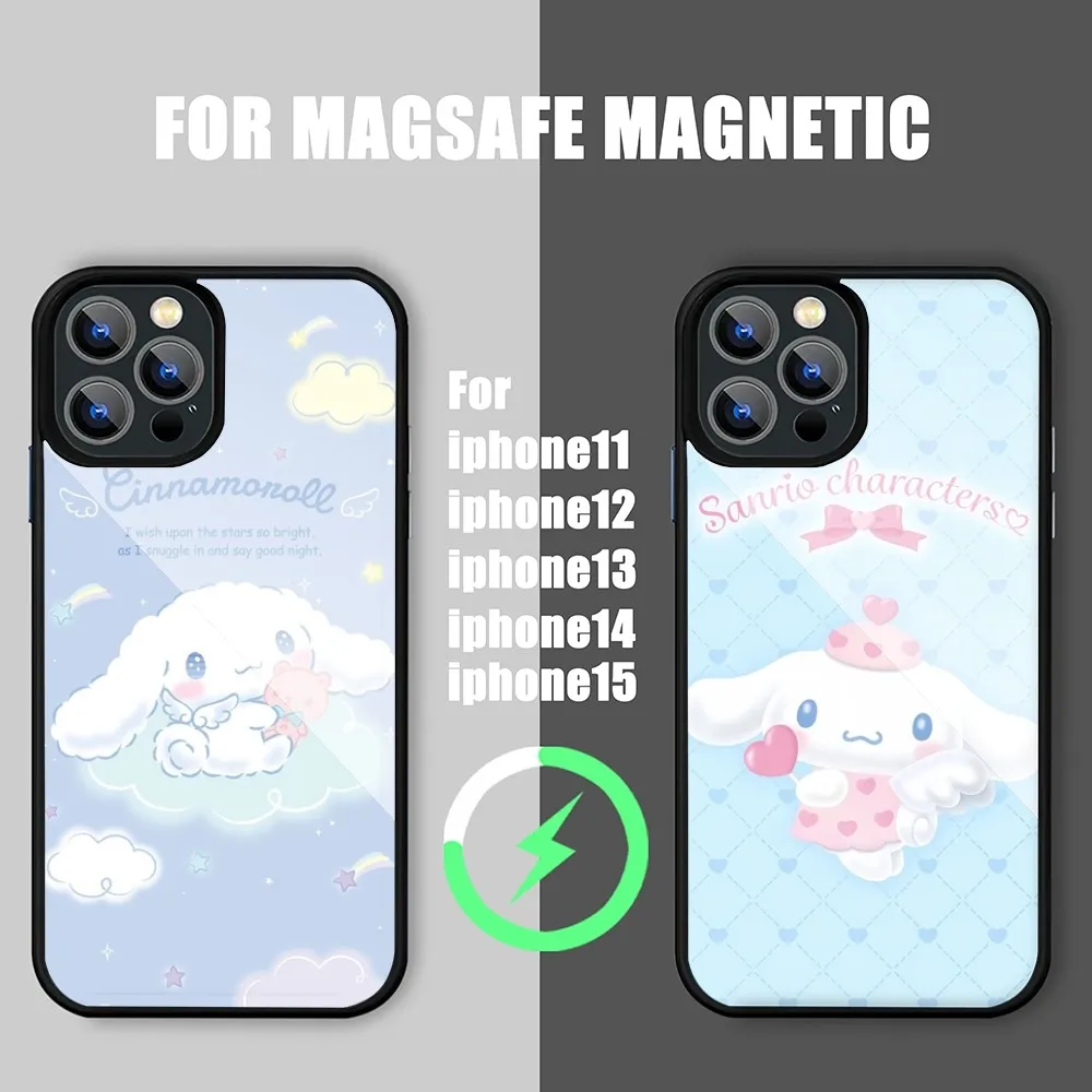 MINISO Sanrio Cinnamoroll Phone Case iPhone 15 14 11 12 13 Pro Max Plus Magnetic Wireless Charge Cases Cover