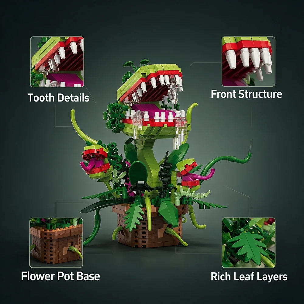 Venus Flytrap Micro-Baustein – Fleischfressendes Pflanzenmodell, DIY-Schreibtischdekoration für das Heimbüro, lustiges Puzzle-Spielzeug, Geburtstags- und Weihnachtsgeschenk – Detail 3