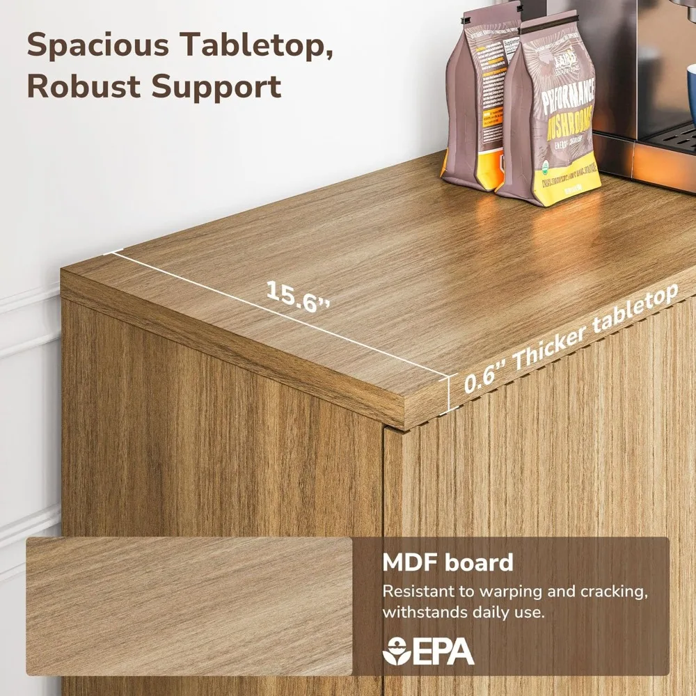 63-inch Storage Sideboard Buffet Cabinet with Fluted Doors, Modern Dining Room Console Table for Kitchen