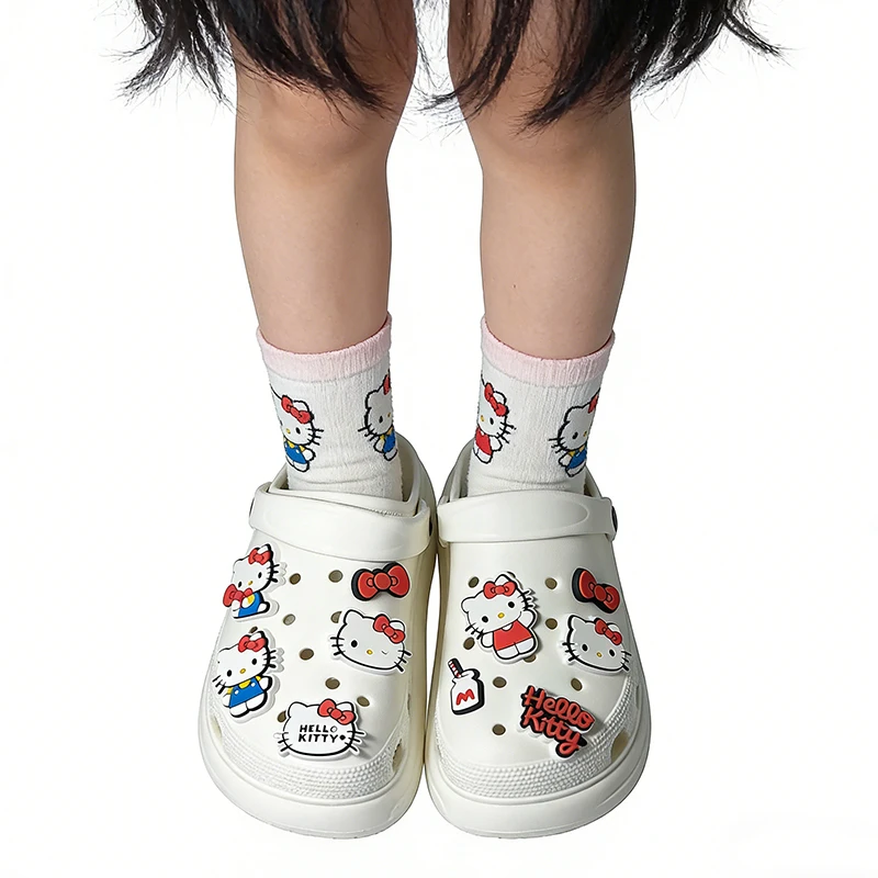 6/10Pcs Sanrio Hello Kitty Shoe Charms Set for Sandals Clogs Pins DIY Accessories PVC Detachable Shoes Buckle Decorations