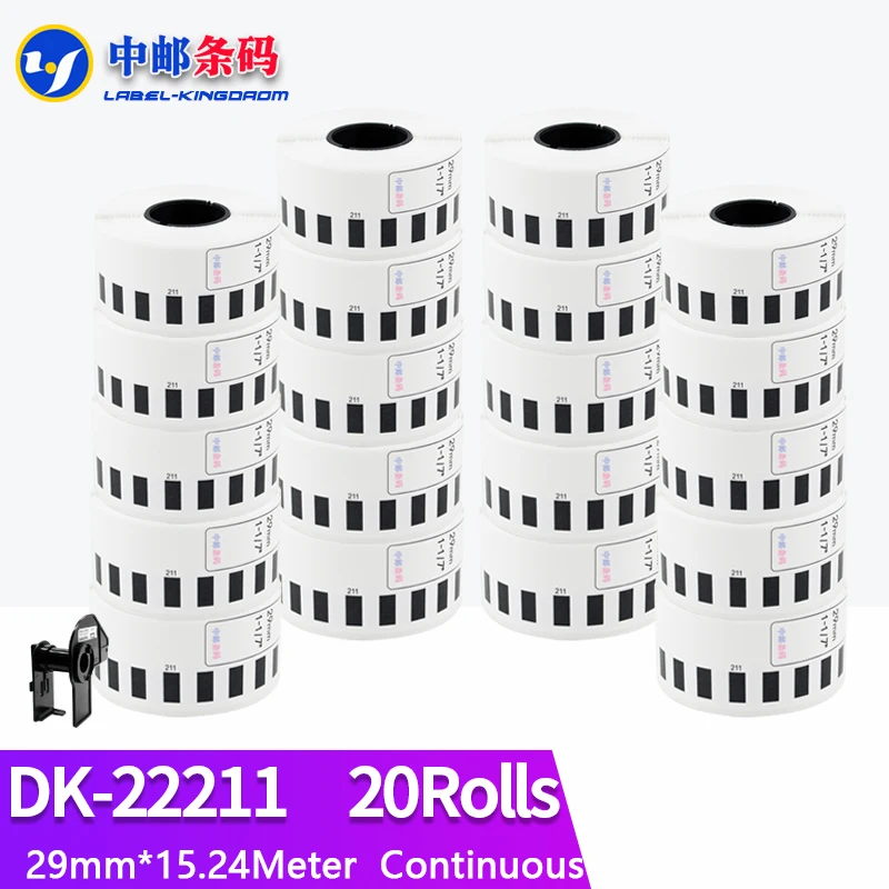 20Rolls Generic DK-22211 Label 29mm*15.24M Continuous Compatible for Brother QL-570/700/800/1060/1100 Label Printer  DK-2211