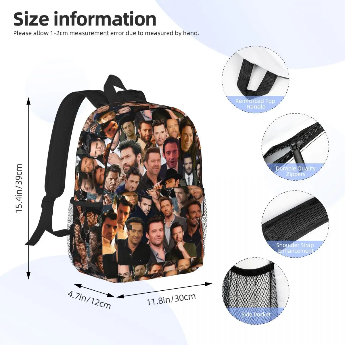 Hugh Jackman Photo Collage Backpack Student Boys Girls BookBag Men Women School Bag Computer Shoulder Bags