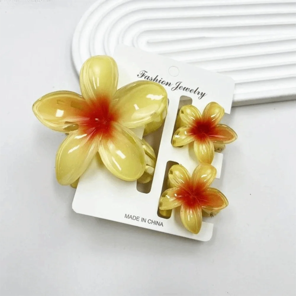 

3Pcs/Set New Gradient Hair Claws Plumeria Flower Acrylic Hawaiian Flower Hair Clip Sweet Flower Clamp Hair Accessories Beach