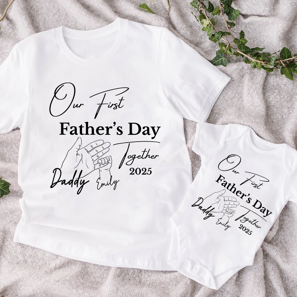 Personalized Our First Father's Day Together 2025 Family Clothes Custom Daddy Shirt Baby Bodysuit First Fathers Day Gift - view 2