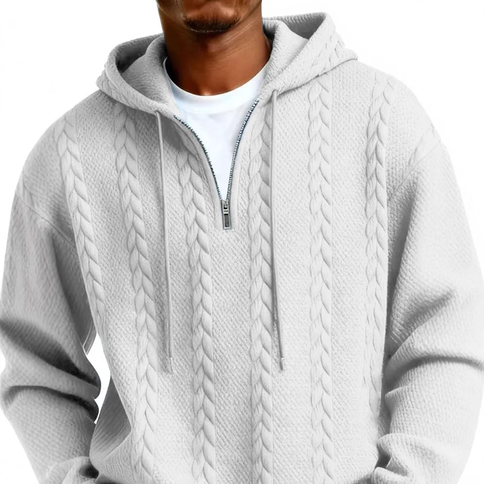 

2026 Autumn and Winter New Men's Sweater Printed Fashion Trend Half Zipper Hooded Sweater