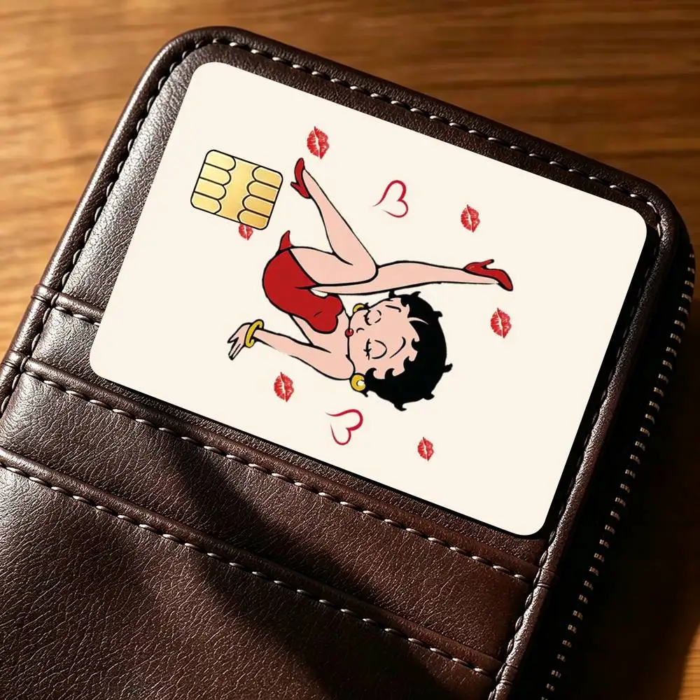 B-Betty Boop Chibi Retro Stage Red Heart  Credit Card HD Stickers Small Chip Waterproof Sticker Game Card Decal Gift