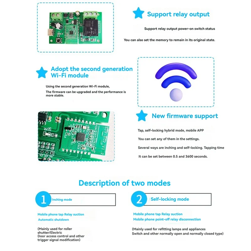 Excellent-Ewelink Smart DC/7-32V DIY Single Channel Bluetooth WIFI Inching Self-Locking Wireless Smart Home Relay Switch Module