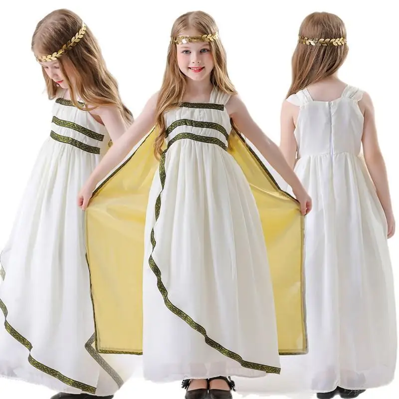 Fantasia de princ dourada, performance romana, roupas para meninas, roupa de rainha, traje de palco tradicional chinês, halloween infantil