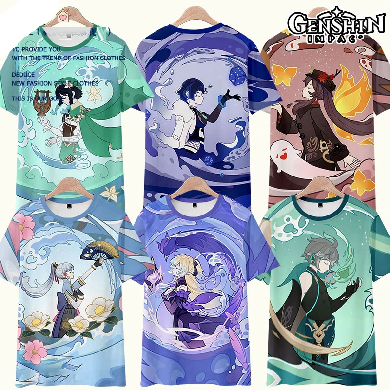 Genshin Impacto 3D Impressão T-Shirts Game Anime Kawaii Meninas Streetwear Venti Xiao Raiden Shogun Hutao Homens Mulheres Camisa de Grandes Dimensões T