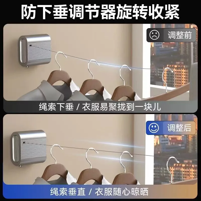 Retractable Invisible Clothesline, Wall Mounted No Drill Stainless Steel Indoor Balcony Drying Line, Space Saving Laundry Rack