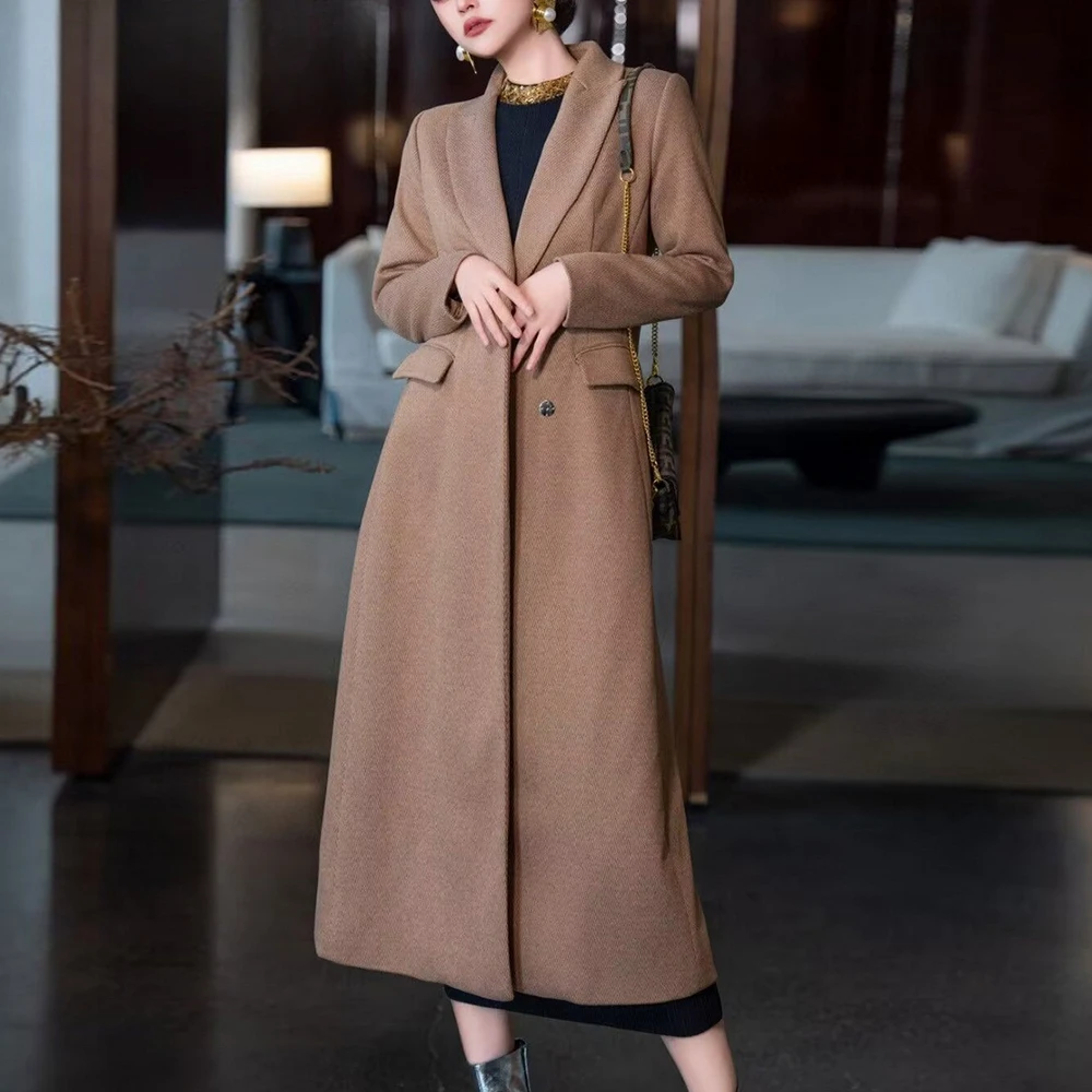 

Womens Solid Casual Loose Coats with Notched Collar Long Sleeve Patchwork Pocket Long Coat Fashion Clothing Collection