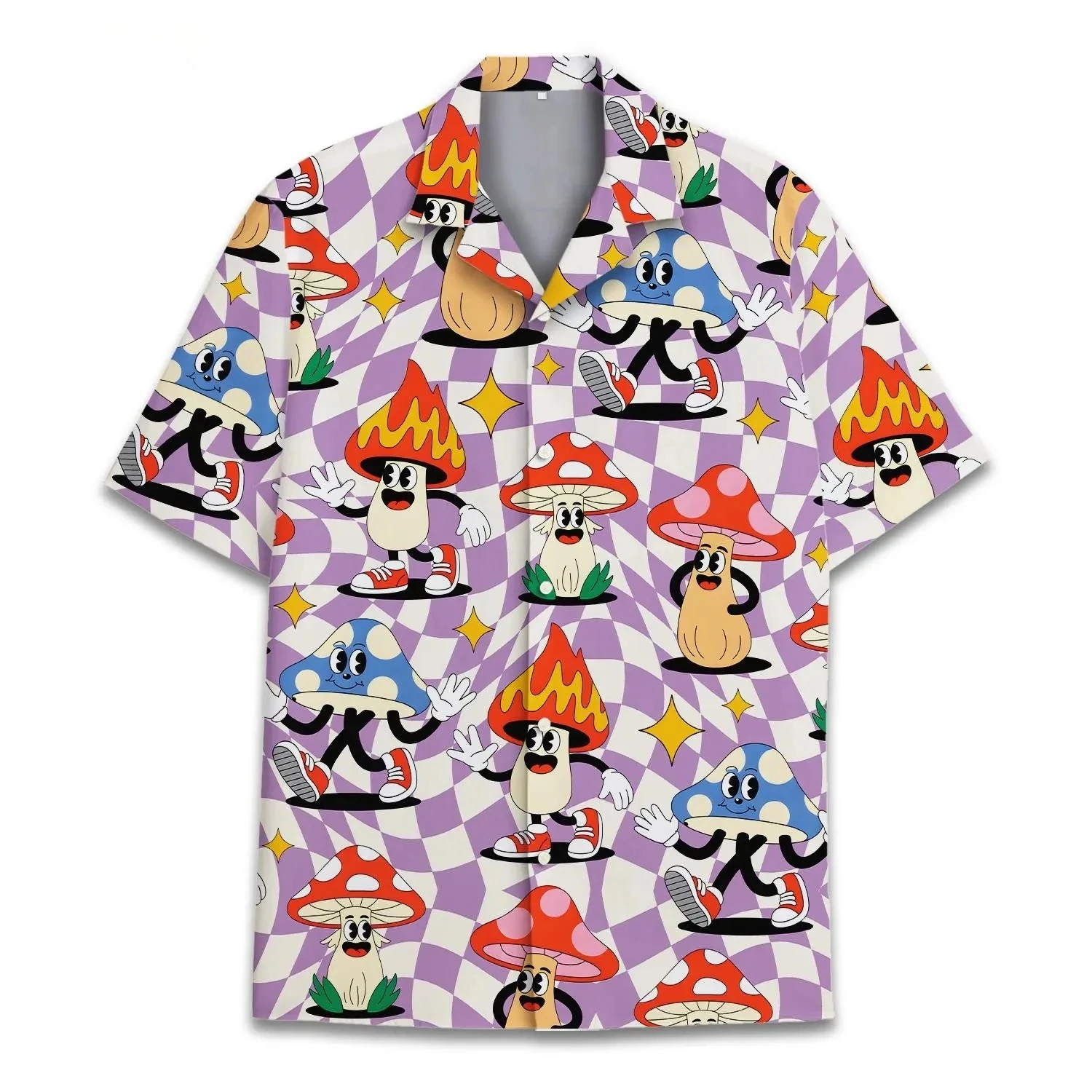 Cartoon Mushroom Hawaiian Shirt for Men Women Tops, Trippy Funny Psychedelic Aesthetic Shirts, Mushroom Button-Up Short Sleeve