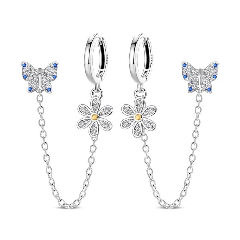 New 925 Sterling Silver Drop Earrings Women Butterfly Love Flower Tassel Earrings For Anniversary Wedding Jewelry Gifts