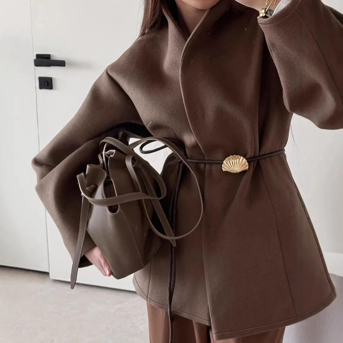 

Spring and Summer New High-end Brown Waist Woolen Jacket Women's Design Temperament Fashion Ins Style 2026