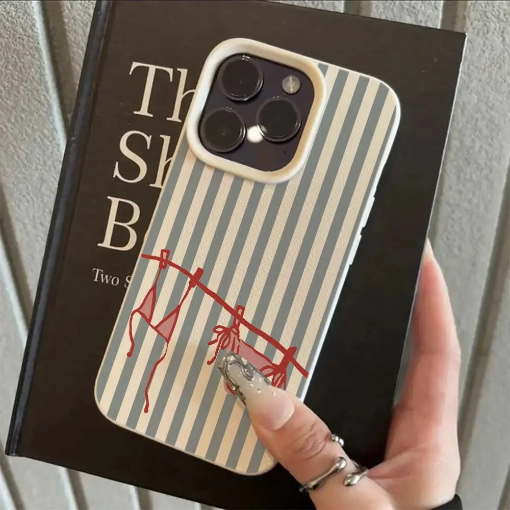 Blau-weiß gestreifter Bikini-Handycase für iPhone 17 16 15 14 13 12 11 Pro Max 16 15 Plus XR Silikon Matt Weiche Stoßfeste Hülle – Detail 5
