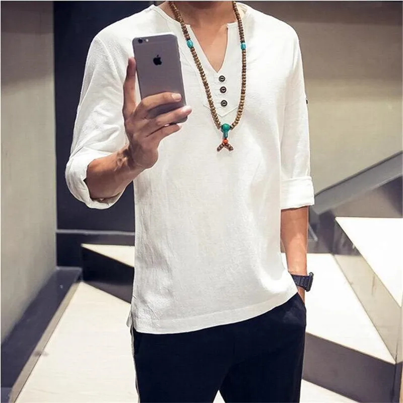 2026 New Solid Button Mens T-shirts Brand Clothing Long Sleeve Casual T Shirts Male High Quality Tosp Plus Size M-6XL 7XL