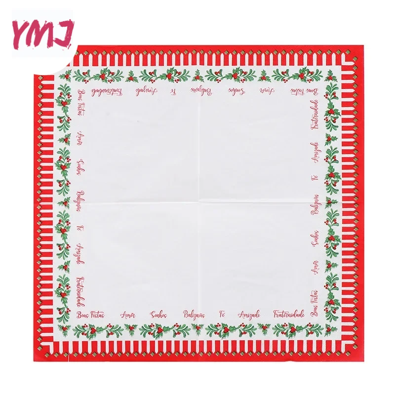 Christmas Elements Paper Placemats Christmas Flower Alphabet Lace Wine Glass Flower Origami Party Napkins 2-Ply 10/20pcs 33*33cm