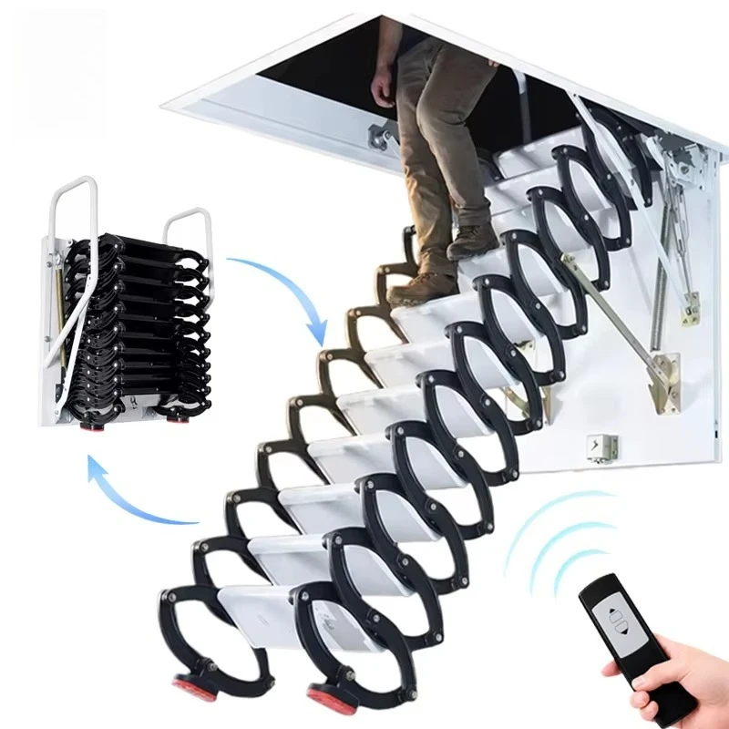 500kg Electric Retractable Attic Ladder Automatic Folding Loft Stair Space Saving Hidden Staircase for Home Attic Storage Access