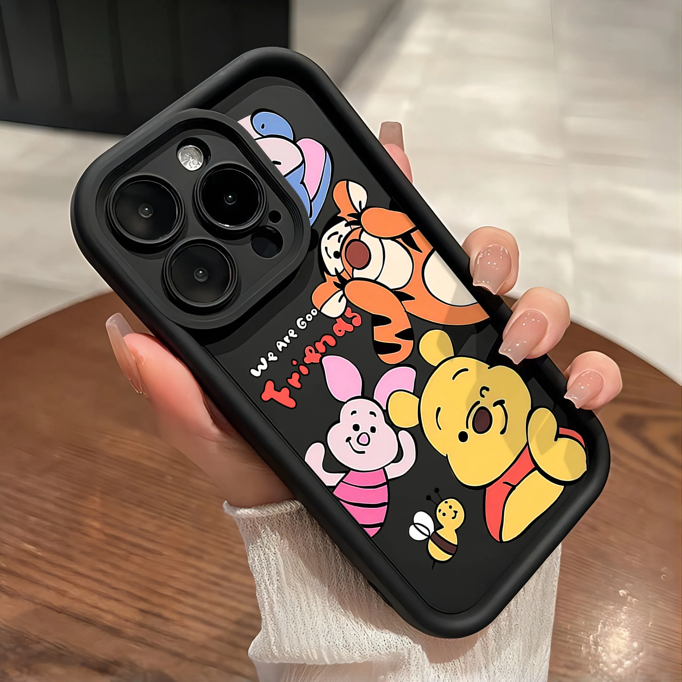 Winnie Pooh Plain Multistep Phone Case for OPPO A5 A7 A16 A17 A38 A53 A54 A55 A58 A72 A74 A76 A78 A94 A98 4G 5G With Hand Strap