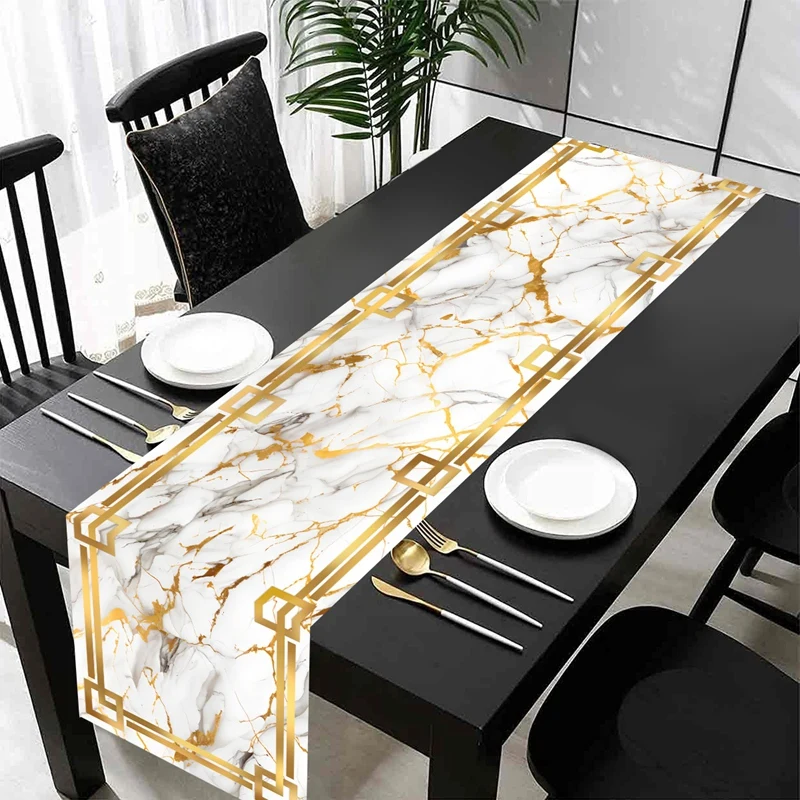 Marble Texture Table Runner White Gray Gold Table Flag Marble Tablecover for Kitchen Coffee/Dining/Sofa/End Table Bedroom Home