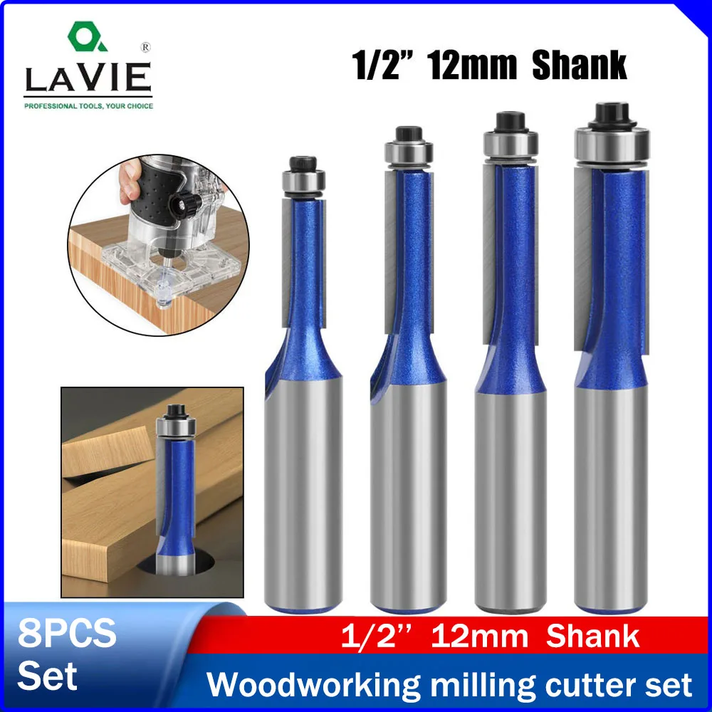 

LAVIE 1Pc 12mm 1/4inch Shank High-Quality Milling Cutter Flush Trim with Bearing Router Bit Set For Woodworking Woodworking Tool