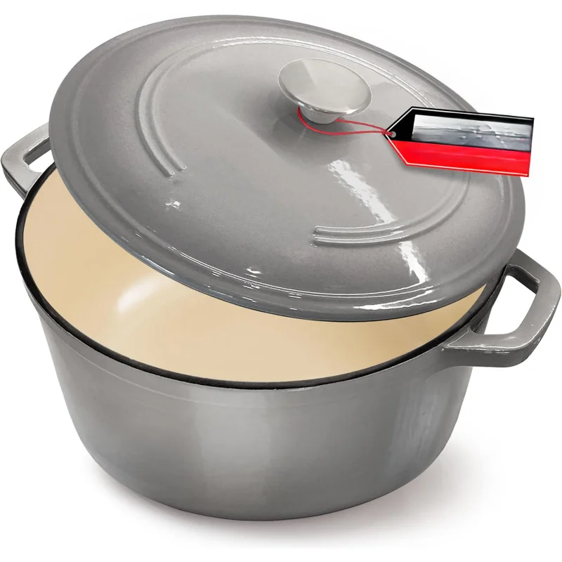 

Mueller 6 Quart Enameled Cast Iron Dutch Oven, Heavy-Duty Casserole and Braiser Pan with Lid and Knob, Safe for All Cooktops